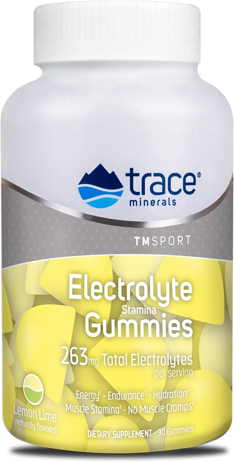 Trace Minerals | Electrolyte Stamina Gummies | Boost Energy, Endurance, Muscle Stamina and Hydration | Vegan | Lemon Lime | 90 Count (30 Servings)