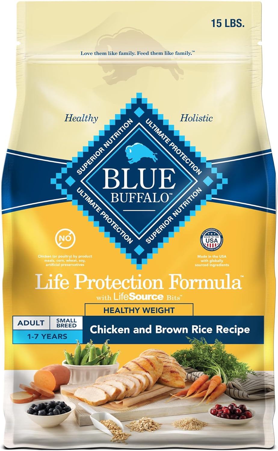 Blue Buffalo Life Protection Formula Healthy Weight Natural Small Breed Dry Dog Food, Supports An Ideal Weight, Made With Natural Ingredients, Chicken & Brown Rice Recipe, 15-Lb. Bag