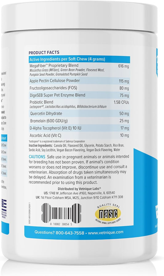 Glandex Anal Gland Soft Chew Treats With Pumpkin For Dogs Digestive Enzymes, Probiotics Fiber Supplement For Dogs Boot The Scoot (Advanced Strength Duck/Bacon Chews (Vegetarian), 120Ct)