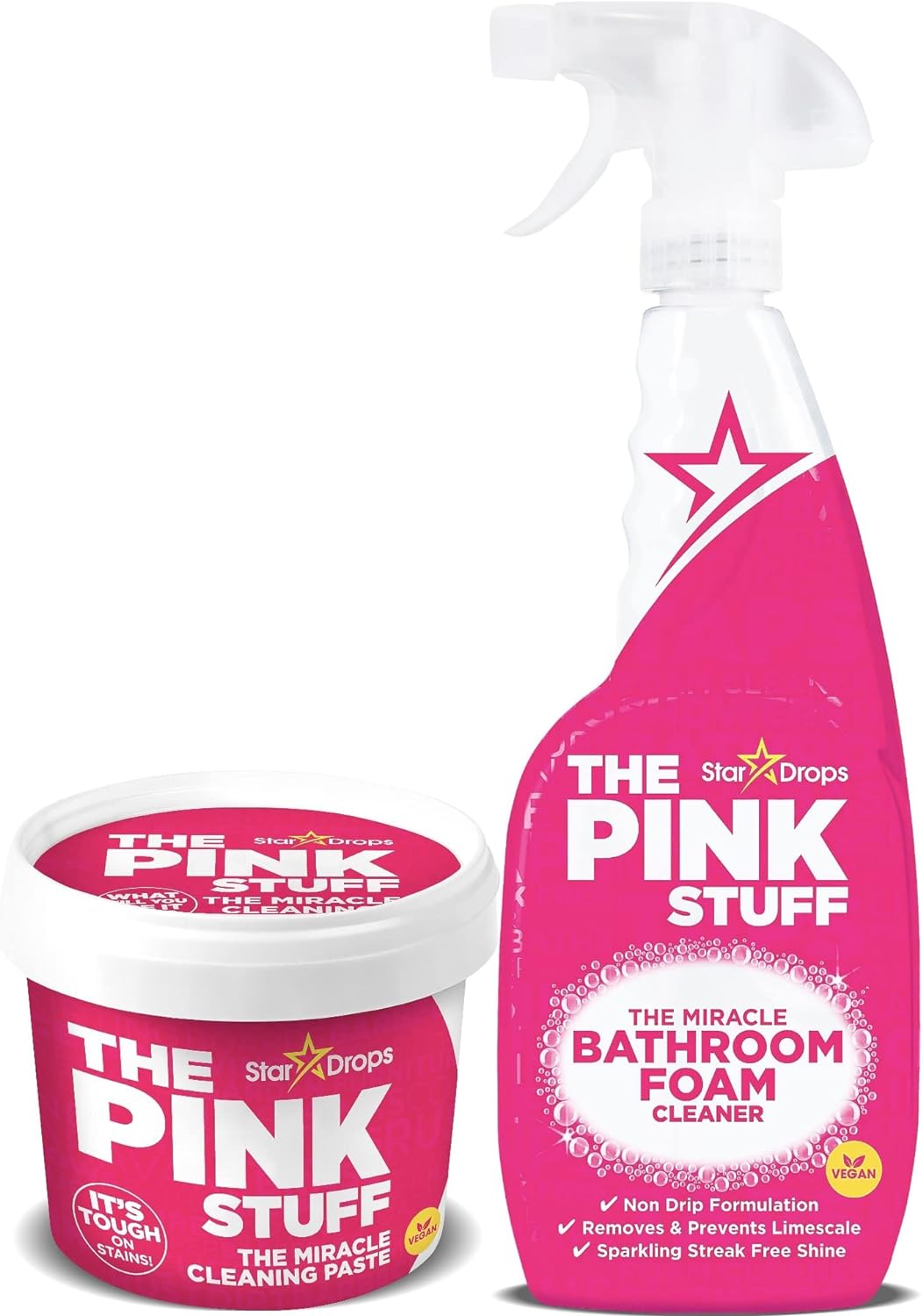 Stardrops - The Pink Stuff - The Miracle Cleaning Paste and Bathroom Foam Cleaner Bundle (1 Cleaning Paste, 1 Bathroom Foam Cleaner)