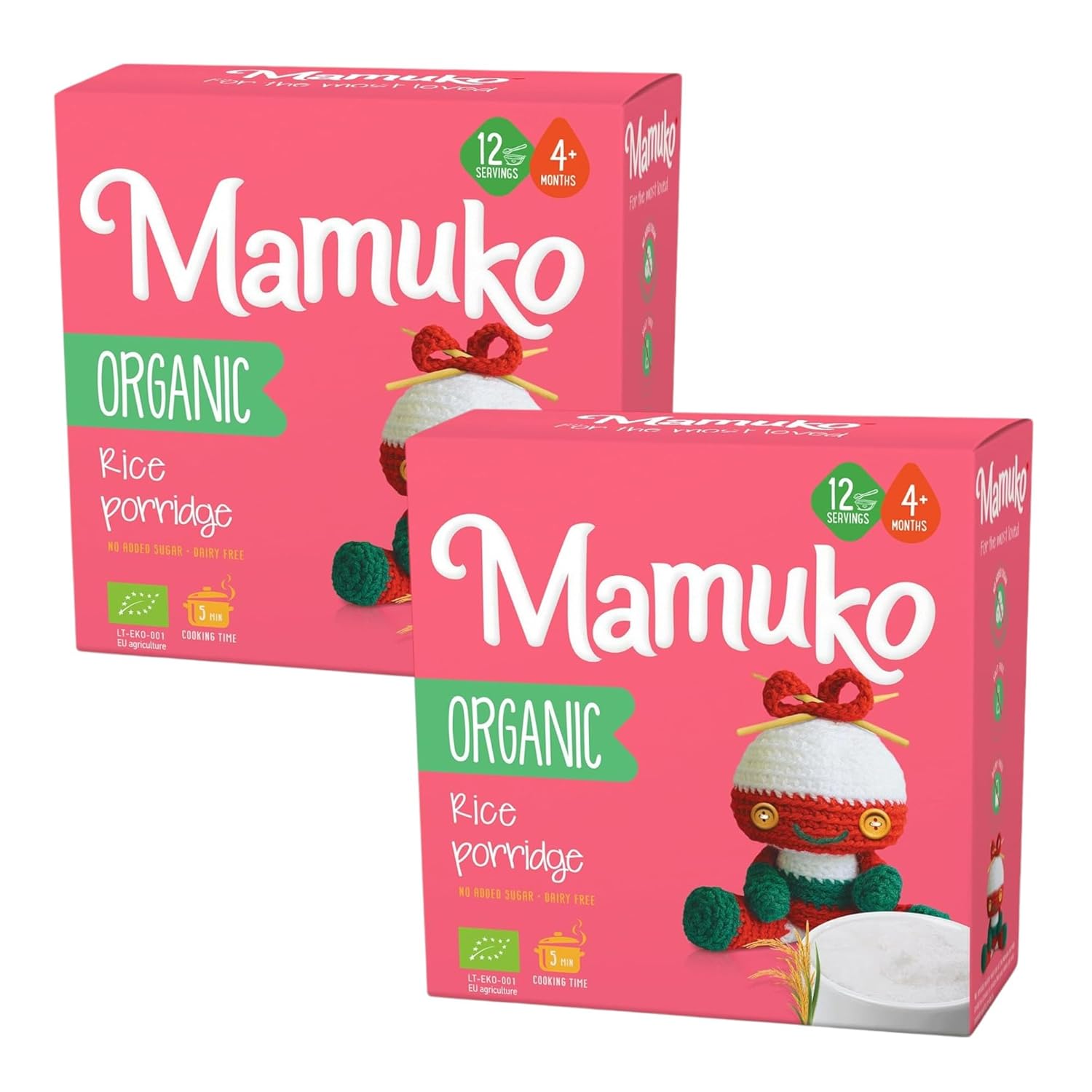Mamuko Organic Porridge - Rice Porridge With No Added Sugar, Milk & Preservatives - High Fiber Porridge Developed With Eu Experts - Healthy Porridge Ideal For Little Ones From 4+ Months - 2 Pack