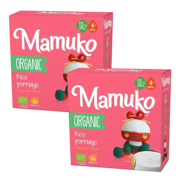Mamuko Organic Porridge - Rice Porridge With No Added Sugar, Milk & Preservatives - High Fiber Porridge Developed With Eu Experts - Healthy Porridge Ideal For Little Ones From 4+ Months - 2 Pack