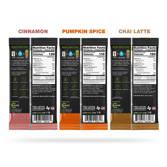 Chike Autumn Spice High Protein Iced Coffee Sampler Pack, 20 G Protein, 2 Shots Espresso, 1 G Sugar, Keto Friendly and Gluten Free, 6 Single Serve Packets