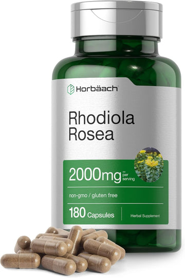 Horbäach Rhodiola Rosea Capsules 2000mg | 180 Count | Non-GMO, Gluten Free Supplement