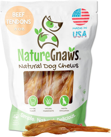 Nature Gnaws Usa Beef Tendons For Dogs (8Oz) - Mixed Thickness - Long Lasting For Aggressive Chewers - Premium Natural Beef Dog Chew Treats - Rawhide Free