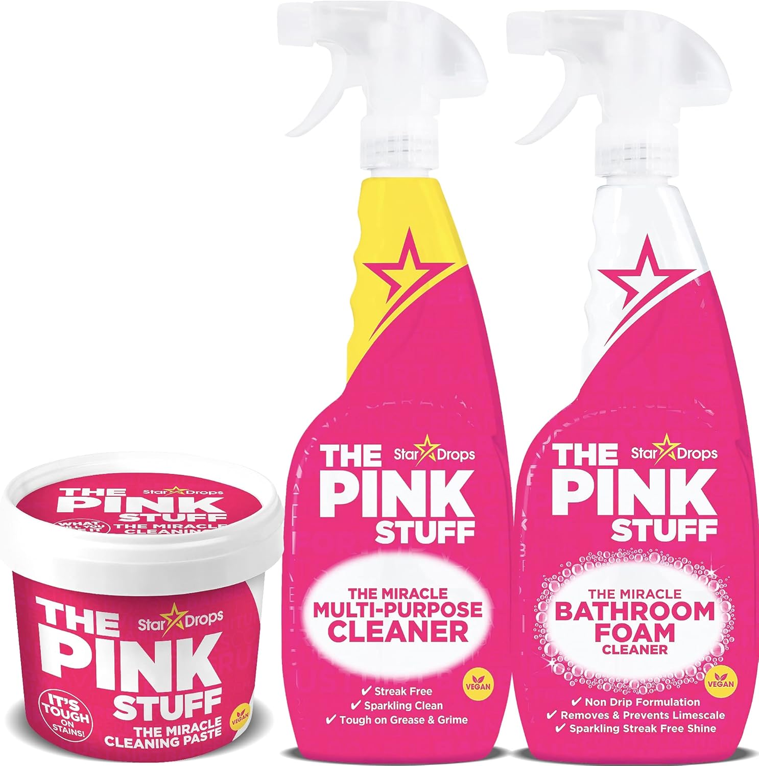 Stardrops - The Pink Stuff - The Miracle Cleaning Paste, Multi-Purpose Spray, And Bathroom Foam 3-Pack Bundle