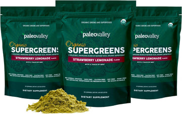Paleovalley Organic Supergreens - Organic Greens Powder Superfood - Paleo Green Powder Blend - 3 Pack, 28 Servings - 23 Organic Superfoods, Gluten Free, No Cereal Grasses, Soy or Grains