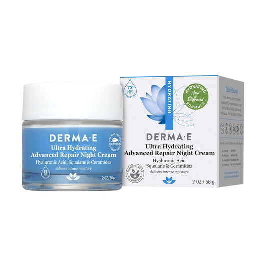 DERMA-E Hydrating Night Cream – Overnight Face Moisturizer with Anti-Aging Hyaluronic and Green Tea Acid to Smooth and Nourish, 2 Oz