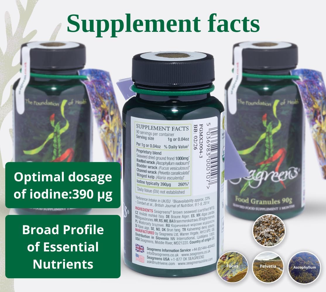 Seagreens Seaweed Food Supplement Granules, 90g, 3 Month Supply, Vegan & Additive-Free, Seaweed Supplement for Humans & Diet Support : Amazon.co.uk: Health & Personal Care