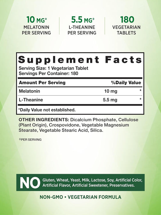 Nature'S Truth Melatonin Tablets | 10Mg | 180 Count | With L-Theanine | 100% Drug Free Supplement For Adults | Vegetarian, Non-Gmo & Gluten Free Supplement