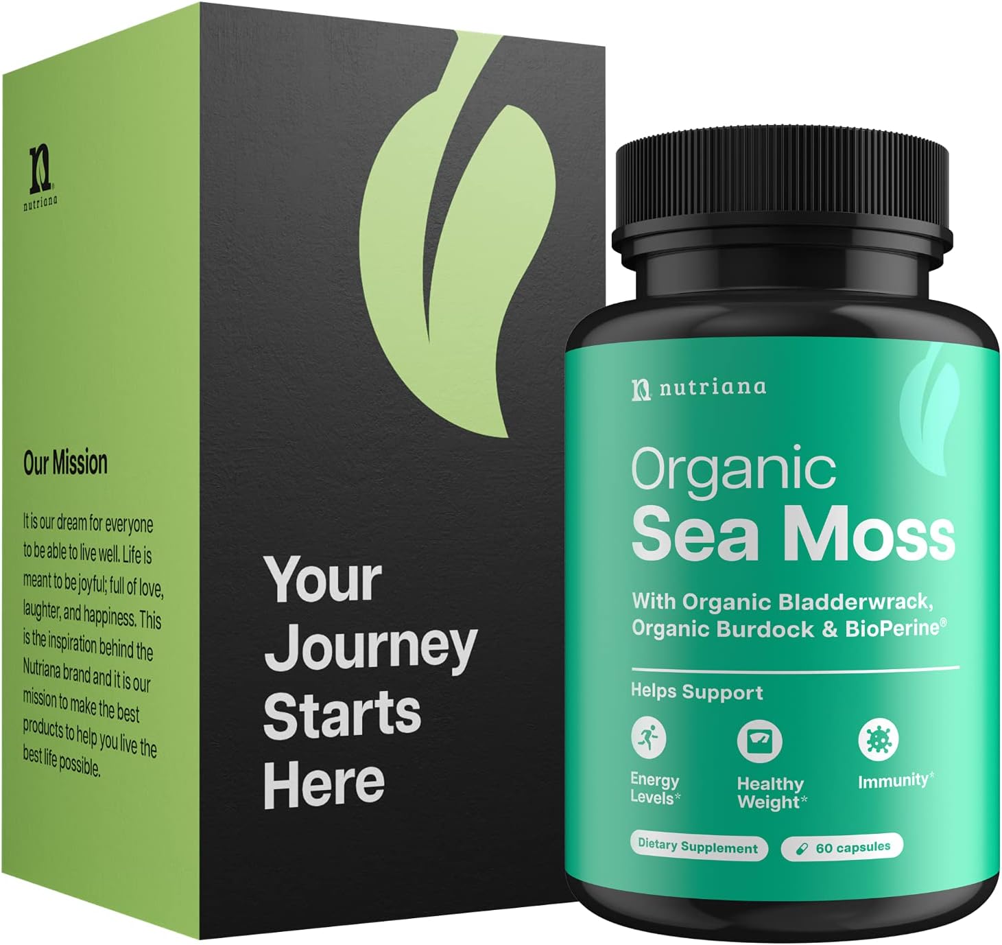 Organic Irish Sea Moss Capsules - Irish Sea Moss With Burdock Root And Bladderwrack Capsules For Thyroid And Immune Support - 60 Seamoss Capsules For Joint Support Healthy Gut And Digestive Health