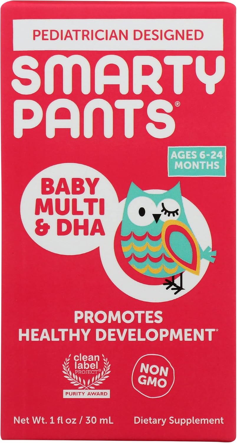 Smartypants Baby Multi & Dha Liq Multivitamin: Vitamin C, D3, E, Gluten Free, Choline, Lutein, Natural Fruit Avor, 30Ml, 1   (30 Day Supply)