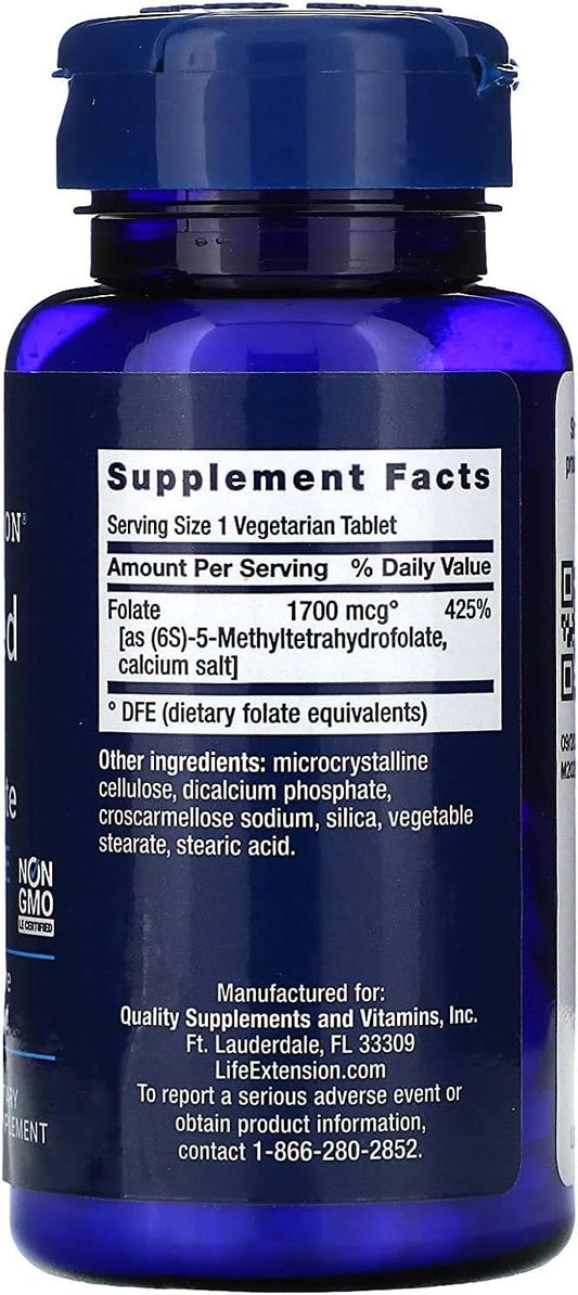 Life Extension Optimized Folate L-Methylfolate 1000 mcg Vegetarian Tablets 2 Pack