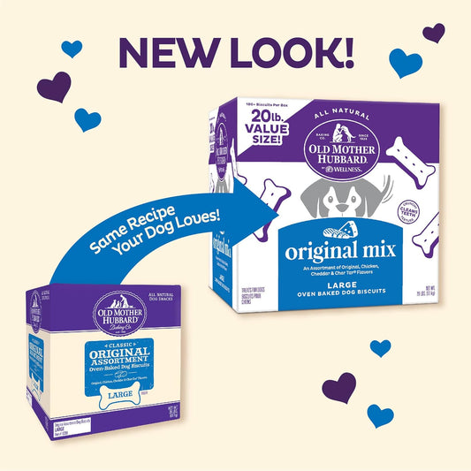 Old Mother Hubbard By Wellness Original Mix Natural Dog Treats, Crunchy Oven-Baked Biscuits, Ideal For Training, Large Size, 20 Pound Box