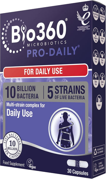 Natures Aid Bio360 Pro-Daily Probiotic 10 Billion Bacteria Cfu – Supports Gut Digestive & Immune Health – Vegan Gluten Free Non-Gmo – High Strength Live Cultures For Gut Digestion Health – 30 Capsules