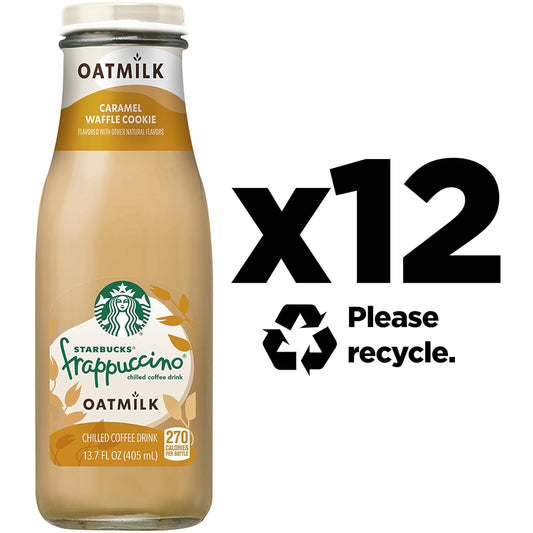 Starbucks Oatmilk Frappuccino, Coffee Drink, Caramel Waffle Cookie Oat Milk, 13.7 Fl Oz Bottles (12 Pack), Iced Coffee