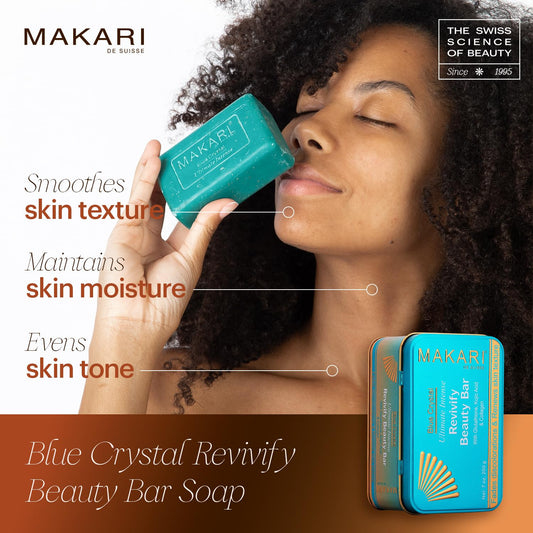 Makari Ultimate Intense Blue Crystal Revivify Beauty Exfoliating Bar Soap For Women And Men 7 Oz | Bath Brightening And Exfoliating Soap Bar With Glutathione, Kojic Acid, And Collagen