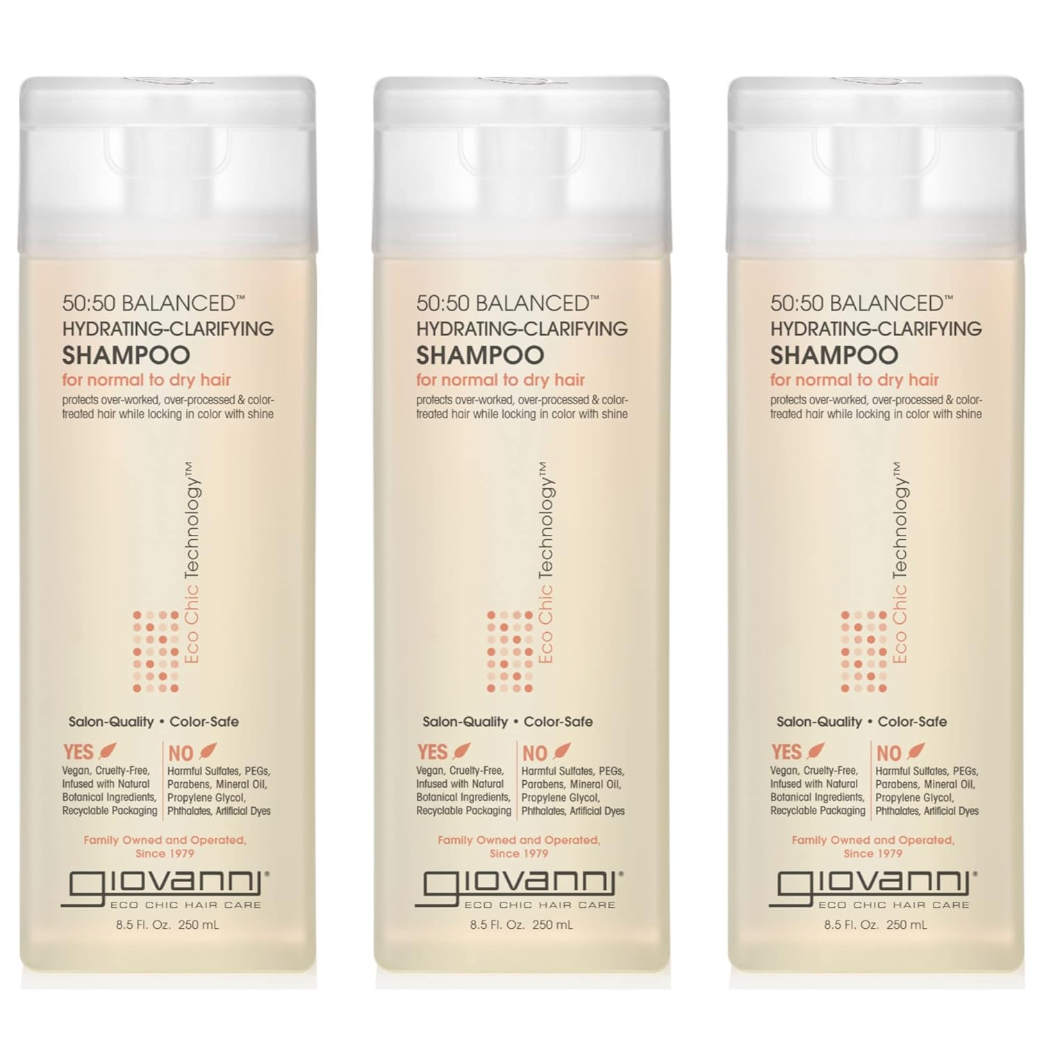 Giovanni Eco Chic 50:50 Balanced Hydrating Clarifying Shampoo - Ph Balanced For Over-Processed Hair, Provides Moisture & Protection, Salon Quality, No Parabens, Color Safe - 8.5 Oz (3 Pack)