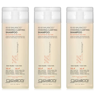 Giovanni Eco Chic 50:50 Balanced Hydrating Clarifying Shampoo - Ph Balanced For Over-Processed Hair, Provides Moisture & Protection, Salon Quality, No Parabens, Color Safe - 8.5 Oz (3 Pack)