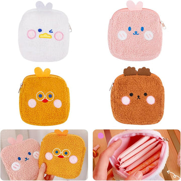 4Pcs Sanitary Napkin Storage Bag, Cute Menstrual Cup Pouch, Cartoon Nursing Pad Holder, Portable Period Bag with Zipper, Menstrual Pad Bag for Women, Girls, Tampons, Makeup, Coin(6x6 in)