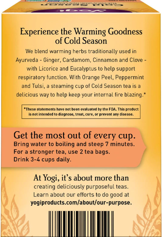 Yogi Tea Cold Season Tea - 16 Tea Bags Per Pack (6 Packs) - Organic Respiratory Tea For Support During Colder Seasons - Includes Ginger, Cardamom, Cinnamon, Licorice & Eucalyptus