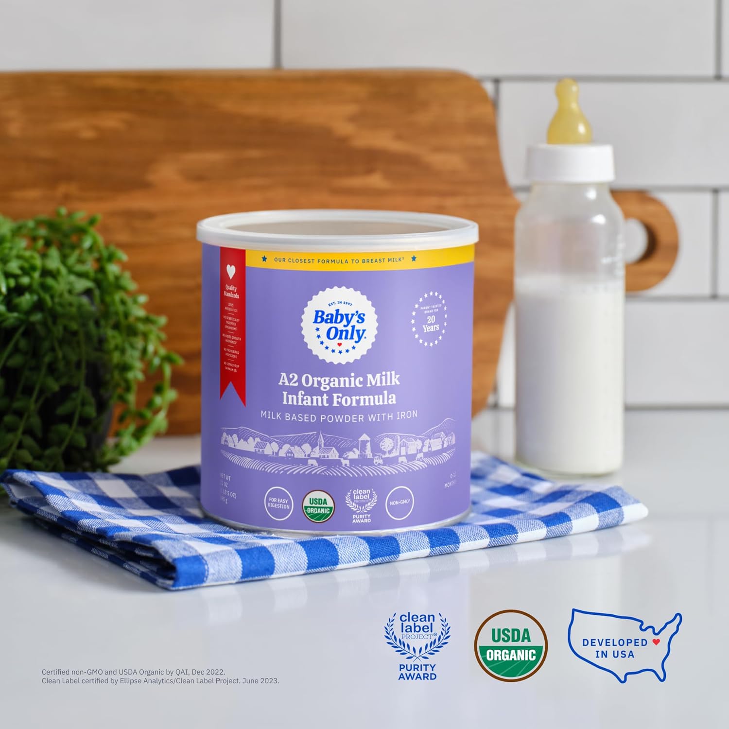 Baby's Only A2 Organic Milk Infant Formula, A2 Milk Based Powder, Organic Baby Formula with A2 Beta-Casein Protein, Iron, Vitamin E, Vitamin D, Easy to Digest, Newborn to 12 Months Old, 21 oz, 1 Pack : Baby