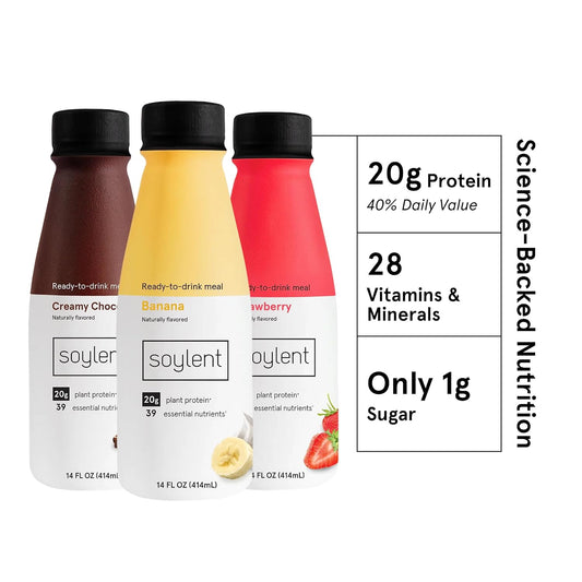 Soylent Meal Replacement Shake, Banana Split Variety Pack, Contains 20G Complete Vegan Protein, Ready-To-Drink, 14 Fl Oz (Pack Of 12)