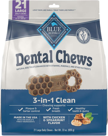 Blue Buffalo Dental Chews Large Natural Dog Treats, Chicken & Spearmint 33-Oz Bag (21 Count)