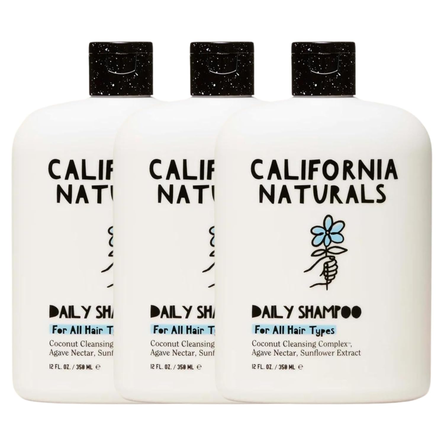California Naturals Shampoo, Hair and Scalp Care for Women and Men, Coconut Cleansing Complex, Natural, Vegan, Cruelty, Silicone, Paraben, and Sulfate Free Shampoo, All Hair Types, 12 fl oz, 3 Pack