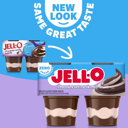 Jell-O Chocolate Vanilla Swirls Sugar Free Refrigerated Pudding Cups Snack (4 Ct Cups)