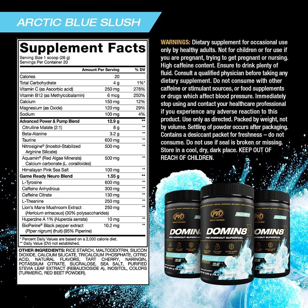 Pvl Gold Series Domin8 | Pre-Workout Superfuel - Full Dose Preworkout - 520 G - (Orange Krush'D) : Health & Household