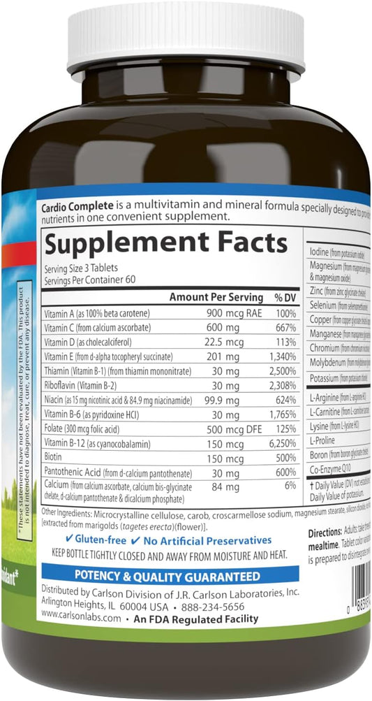 Carlson - Cardio Complete, Advanced Circulation Multivitamin, Heart Health, Circulatory Support, 180 Tablets