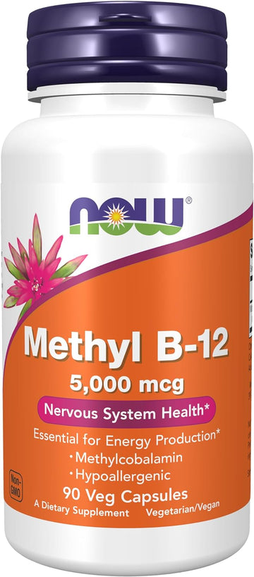 NOW Supplements, Methyl B-12 5000mcg,Methylcobalamin, Hypoallergenic, 90 Veg Capsules