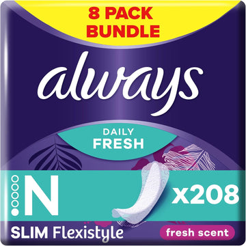 Always Dailies Panty Liners For Women, Daily Fresh, Slim Flexistyle, 208 Liners (26 x 8 Packs) SAVING PACK, Thin And Discreet, Flexible, Adaptable, Breathable, Odour Neutraliser