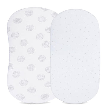 Ely'S & Co. Bassinet Sheet 100% Combed Jersey Cotton 2 Pack Unisex For Baby Girl And Boy - Grey Dottie Design
