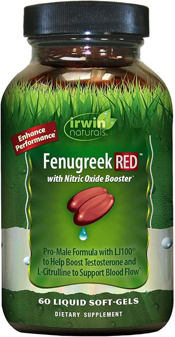 Irwin Naturals Fenugreek Red - 60 Liquid Soft-Gels - With Asian Ginseng, Ginkgo Extract & Nitric Oxide Booster - 15 Servings