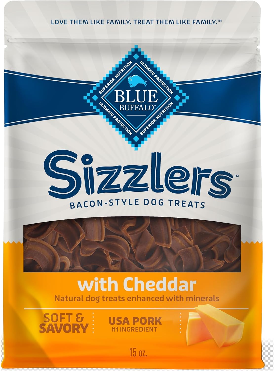 Blue Buffalo Sizzlers Bacon-Style Dog Treats With Real Usa Pork, Cheddar Flavor, 15-Oz. Bag