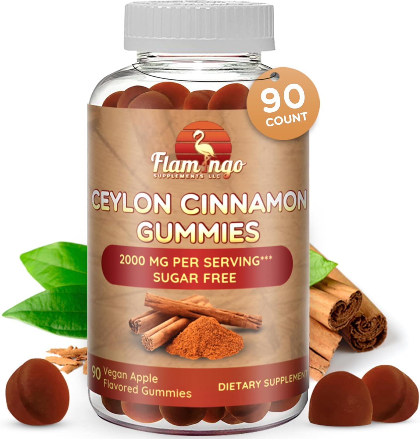 Sugar Free Ceylon Cinnamon Gummies 2000Mg /Serving- Sugar Regulation, Joint Pain, Neuroprotective- Cinnamon Supplement With Chromium And Cinnamon Bark- Alternative To Cinnamon Capsules - 90 Chews