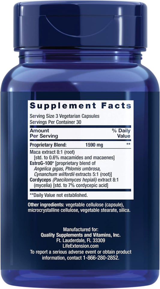 Life Extension Enhanced Sex for Women 50+ - Female Sexual Health Supplement with Maca Extract for Menopausal Discomforts & Vaginal Dryness Relief - Gluten Free, Non-GMO - 90 Vegetarian Capsules