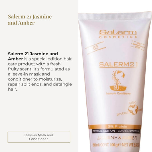 Salerm - 21 Jasmine And Amber - 200 Ml - Leave-In Mask And Conditioner - With Silk Proteins - Anti-Frizz - Split Ends Repair - Deep Hydration
