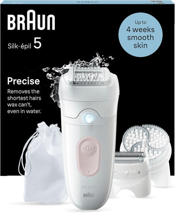 Braun Silk-Épil 5 Beauty Set Women'S Epilator For Women For Hair Removal, Razor Attachments, Trimmer And Massage For Body Includes Bikini Trimmer, Bag, Gift For Women, 5-825, White/Grey