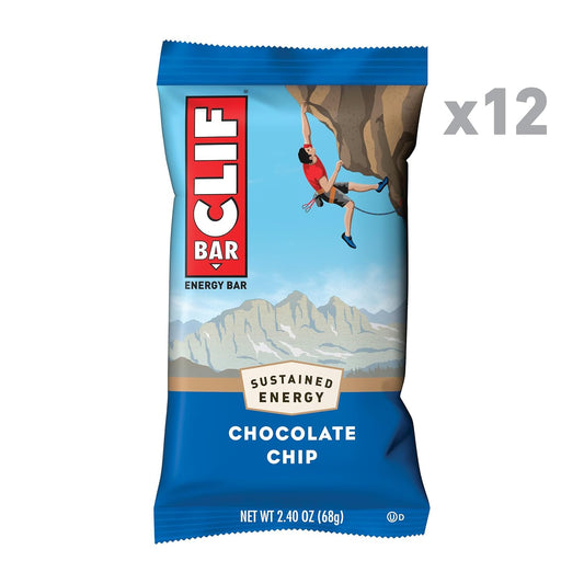 Clif Bar - Chocolate Chip - Made With Organic Oats - 10G Protein - Non-Gmo - Plant Based - Energy Bars - 2.4 Oz. (12 Pack)