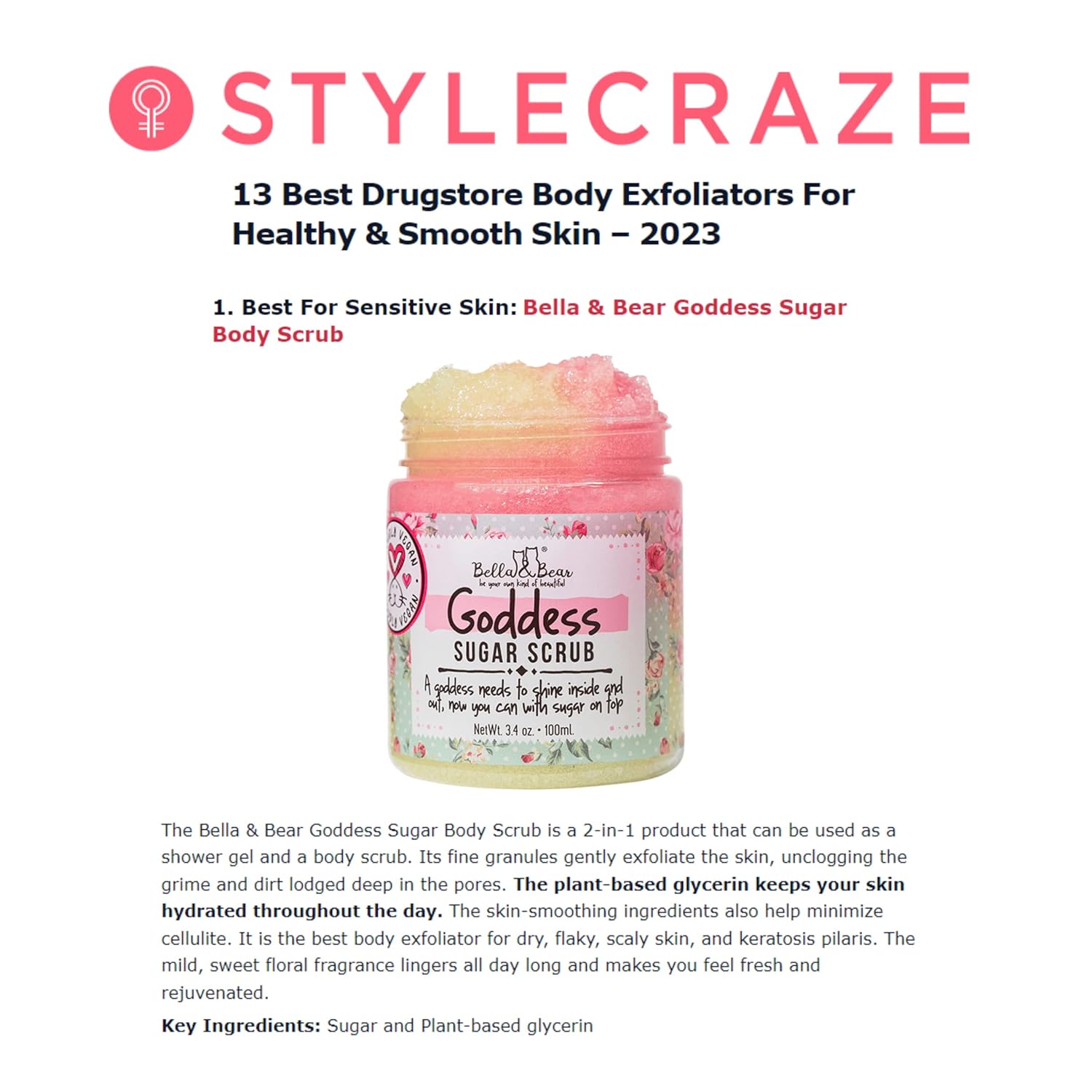 Bella & Bear Goddess Sugar Scrub - Travel Size - Vegan 3.4Oz (Travel Size) : Beauty & Personal Care