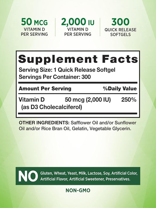 Vitamin D3 2000 Iu | 300 Softgels | High Potency Formula | Non-Gmo And Gluten Free Supplement | By Nature'S Truth