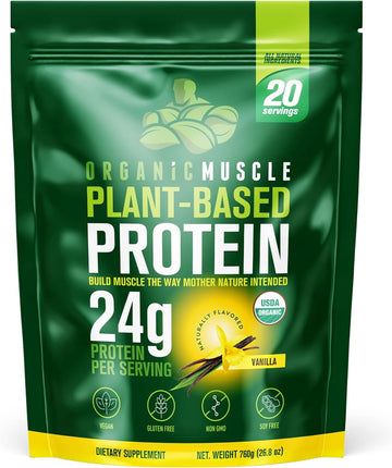 Organic Muscle Organic Vegan Protein Powder - Plant Based Vanilla Prot