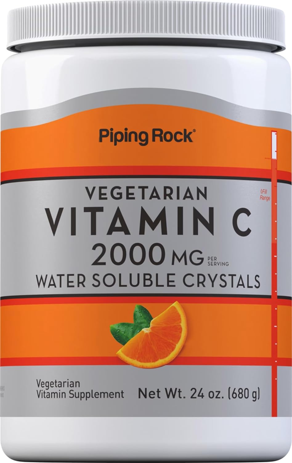 Piping Rock Vitamin C Powder 24oz | 2000mg | Water Soluble Crystals | Vegetarian Supplement | Non-GMO, Gluten Free