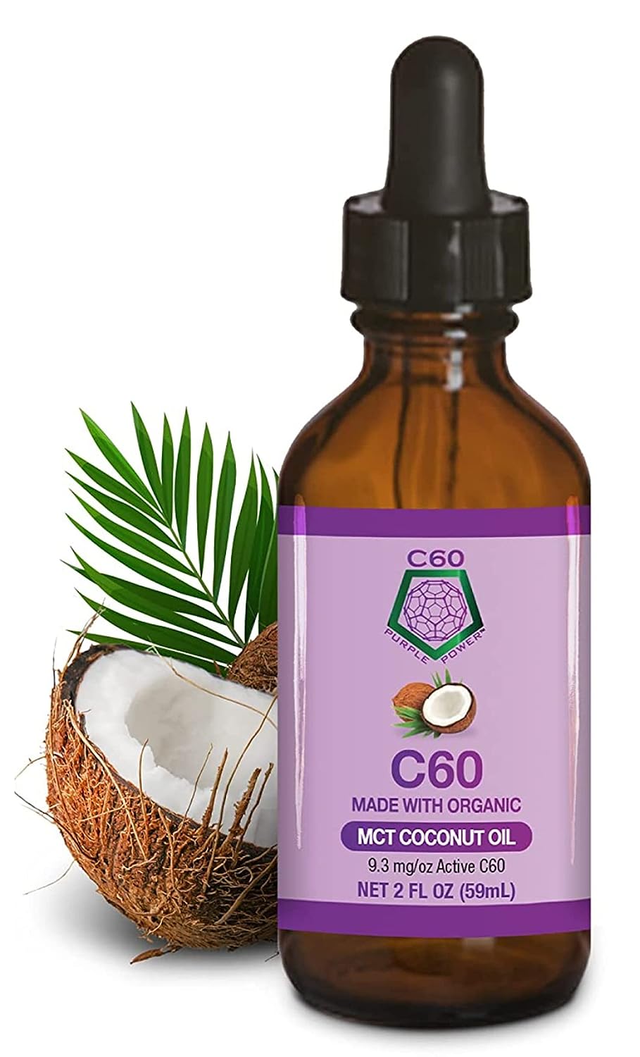 C60 Power - MCT 2-oz.- Organic MCT Coconut Oil, 2 Fl Oz, 99.99% Pure Carbon Fullerenes, Lift Oxidative Burden, Optimize Mitochondrial Function