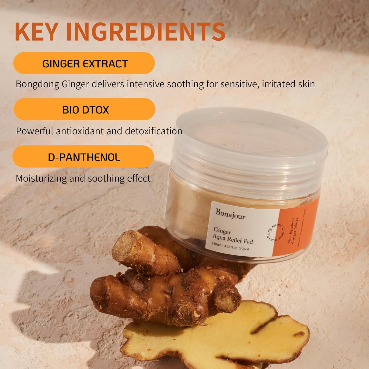 [Bonajour] Ginger Aqua Relief Toner Pad For Sensitive Skin, Gentle Exfoliation And Soothing : Beauty & Personal Care