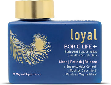Loyal Boric Life Plus – Boric Acid Vaginal Suppositories With Aloe & Fos Prebiotic, Ph Balance And Odor Control, 30 Count