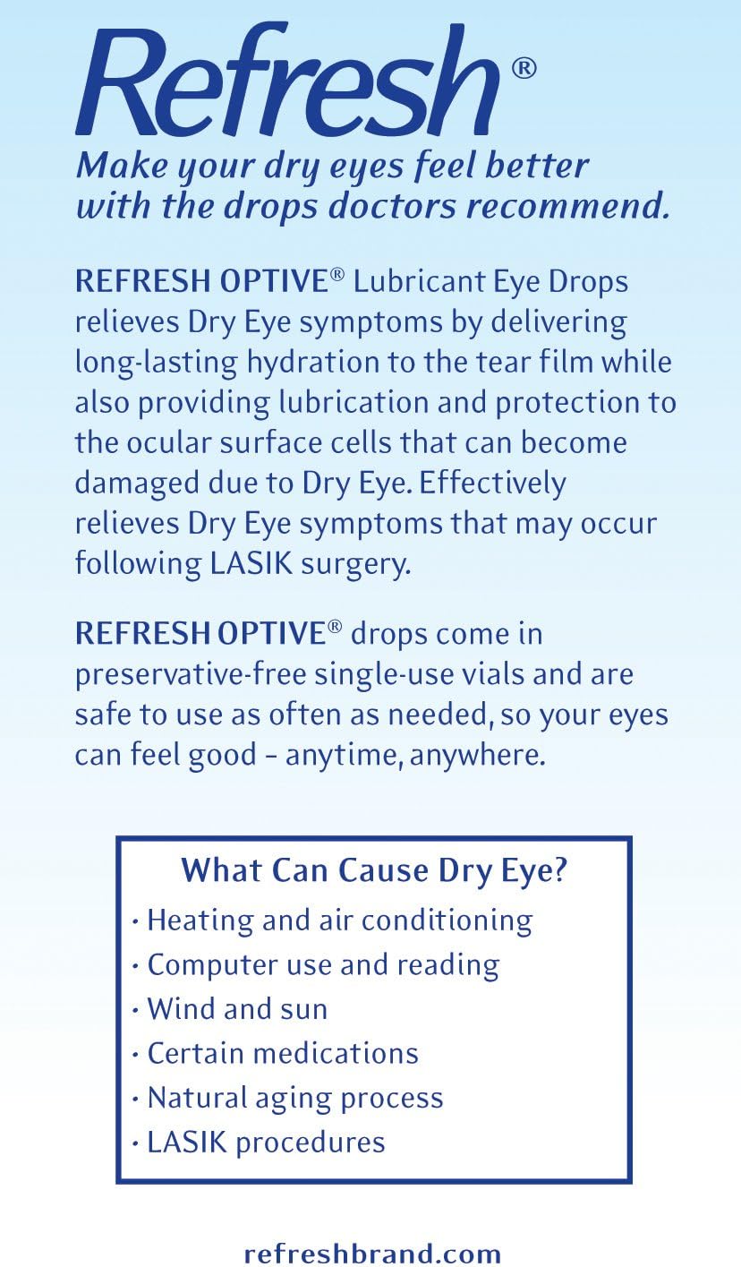 Refresh Optive Lubricant Eye Drops, Preservative-Free, 0.01 Fl Oz Single-Use Containers, 60 Count : Health & Household